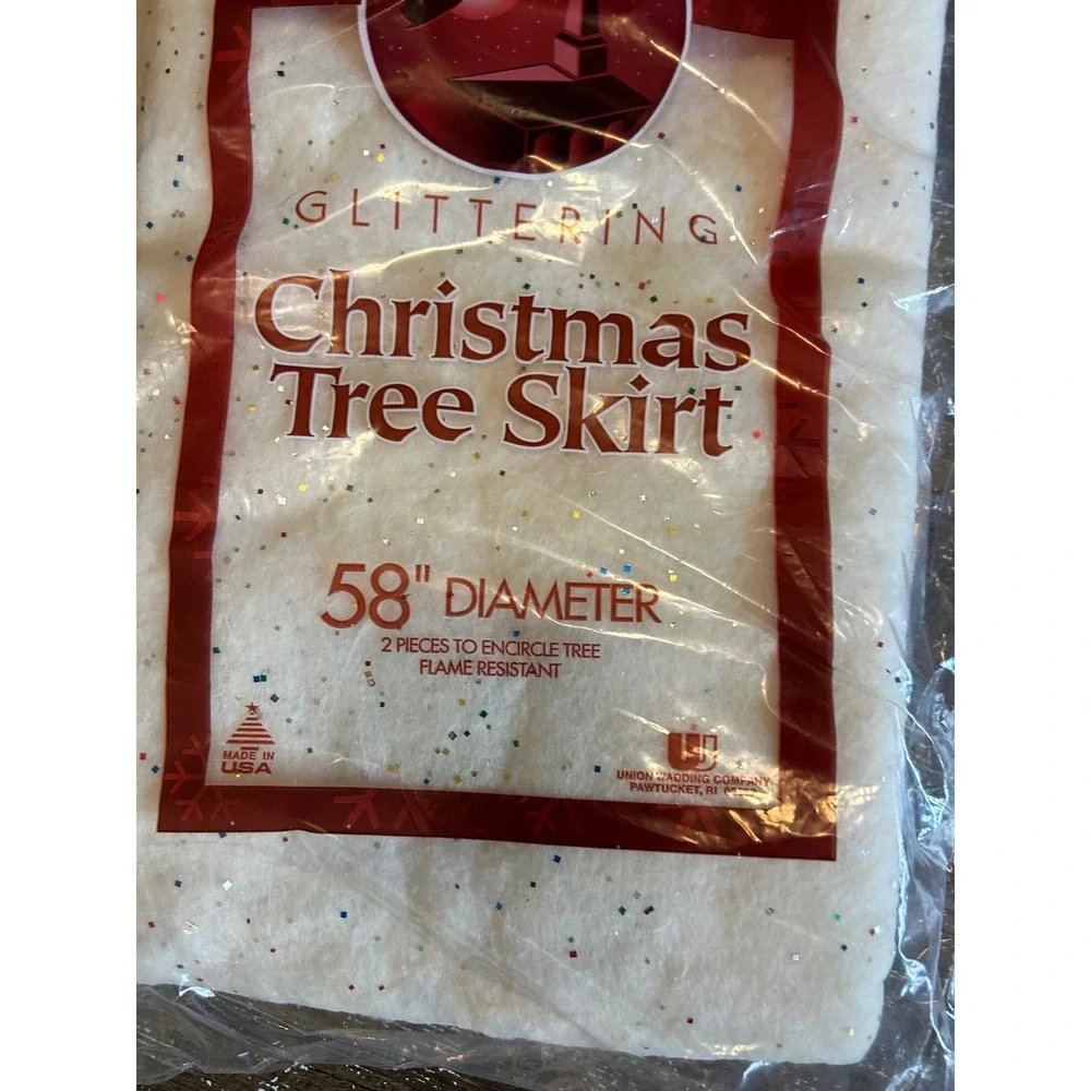Vintage Sparkl-Tex Glittering Christmas Tree Skirt 58 Inch White  Made in USA